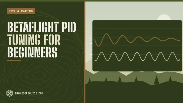 Cover illustration for Betaflight PID Tuning for Beginners: gyro data traces on a screen over a field and hills