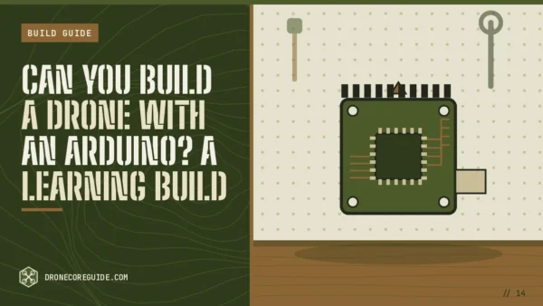 Cover illustration for Can You Build a Drone With an Arduino? A Learning Build: a microcontroller board with header pins on a workshop bench