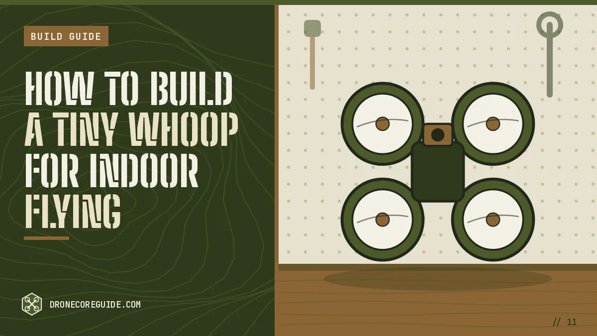 Cover illustration for How to Build a Tiny Whoop for Indoor Flying: a ducted tiny whoop drone on a workshop bench