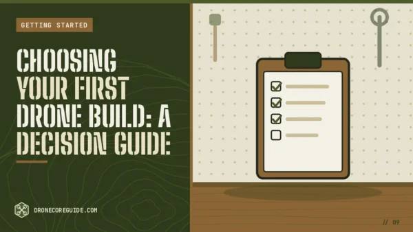 Cover illustration for Choosing Your First Drone Build: A Decision Guide: a checklist on a clipboard on a workshop pegboard