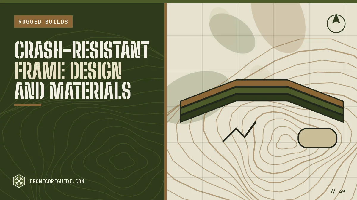 Cover illustration for Crash-Resistant Frame Design and Materials: layered carbon fiber frame plates on a topographic map