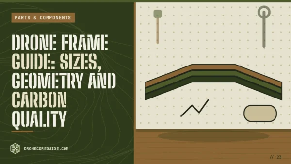Cover illustration for Drone Frame Guide: Sizes, Geometry and Carbon Quality: layered carbon fiber frame plates on a workshop bench