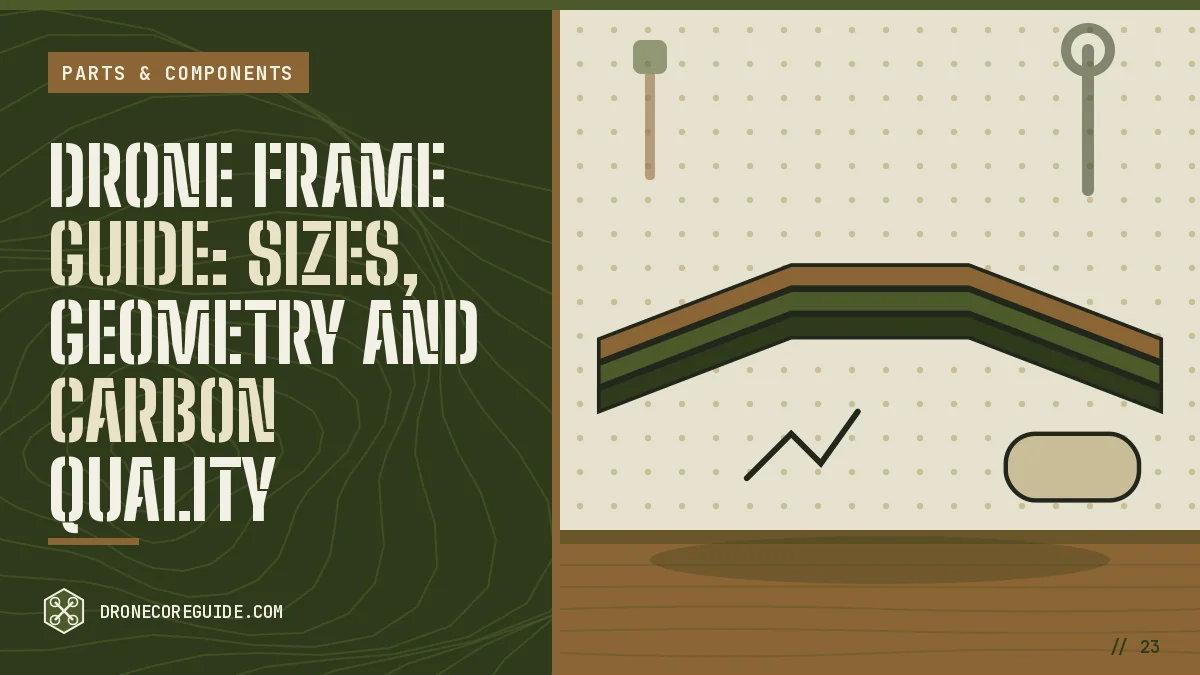 Cover illustration for Drone Frame Guide: Sizes, Geometry and Carbon Quality: layered carbon fiber frame plates on a workshop bench