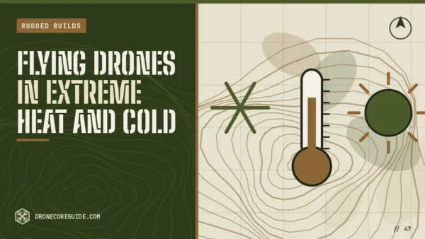 Cover illustration for Flying Drones in Extreme Heat and Cold: a thermometer between a snowflake and a sun on a topographic map