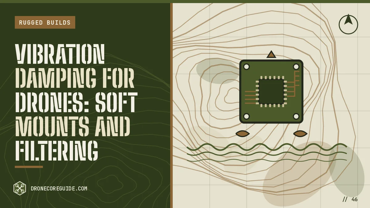 Cover illustration for Vibration Damping for Drones: Soft Mounts and Filtering: a soft-mounted board above vibration waves on a topographic map