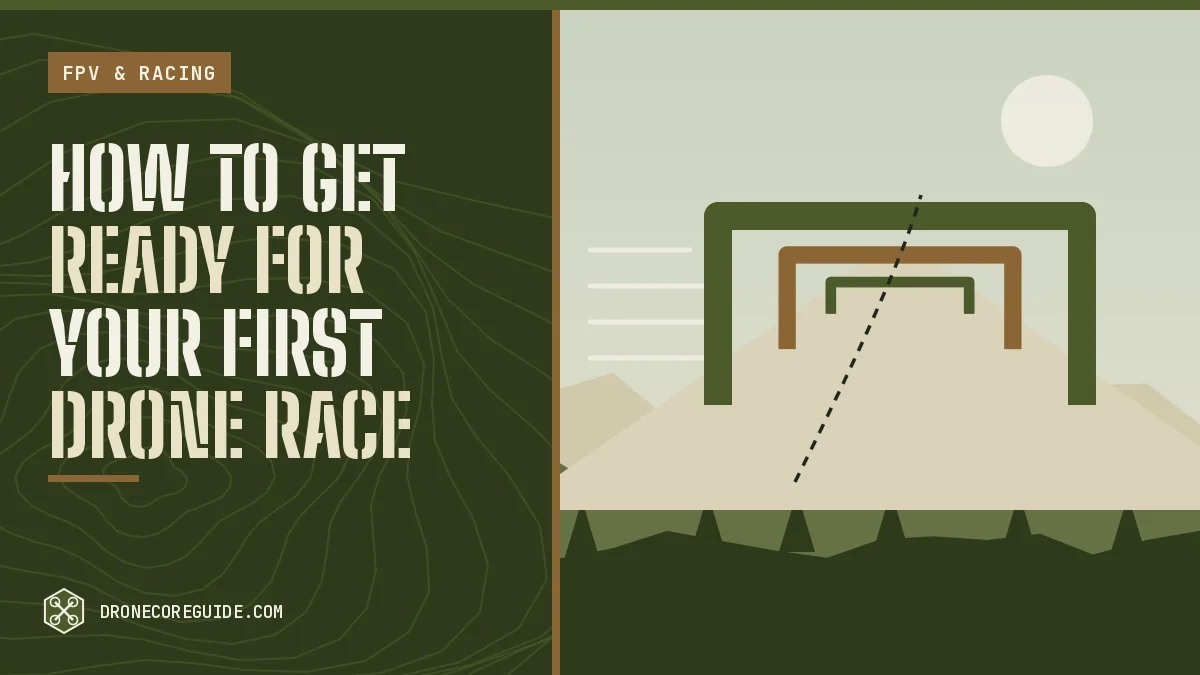 Cover illustration for How to Get Ready for Your First Drone Race: racing gates on a track over a field and hills