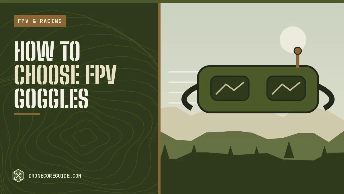 Cover illustration for How to Choose FPV Goggles: FPV goggles over a field and hills