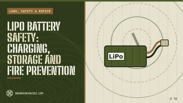 Cover illustration for LiPo Battery Safety: Charging, Storage and Fire Prevention: a LiPo battery pack with XT60 lead over an airspace chart