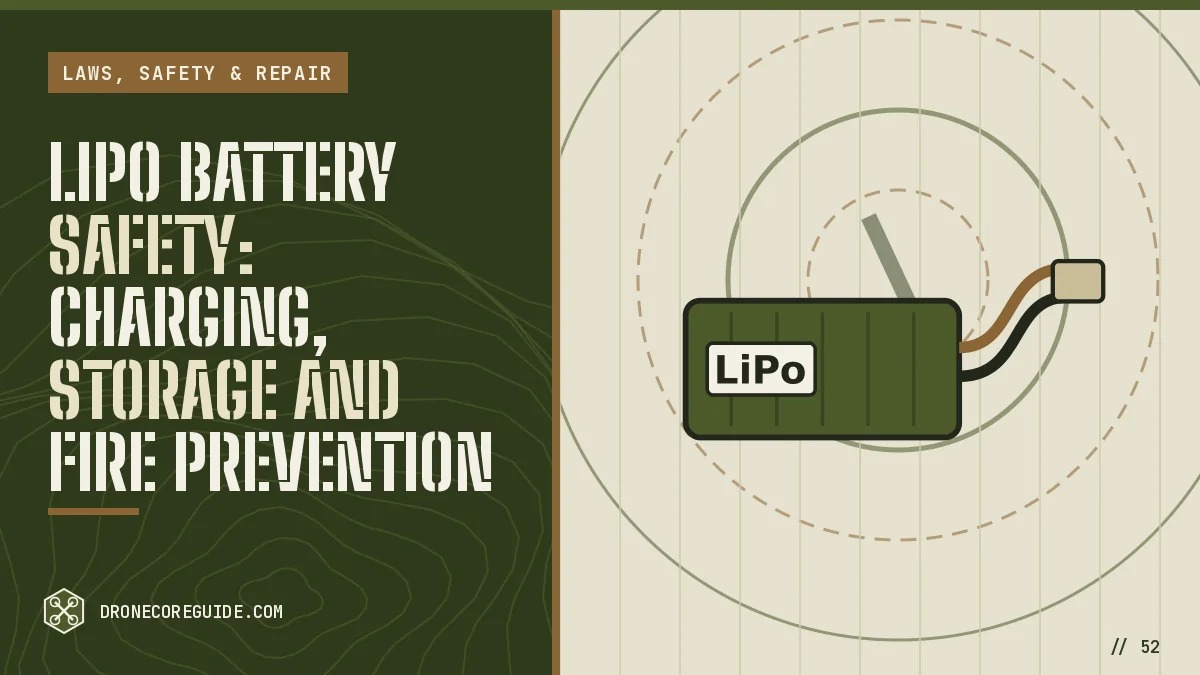 Cover illustration for LiPo Battery Safety: Charging, Storage and Fire Prevention: a LiPo battery pack with XT60 lead over an airspace chart