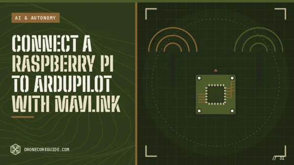 Cover illustration for Connect a Raspberry Pi to ArduPilot With MAVLink: a flight controller with two radio antennas on a tactical HUD display