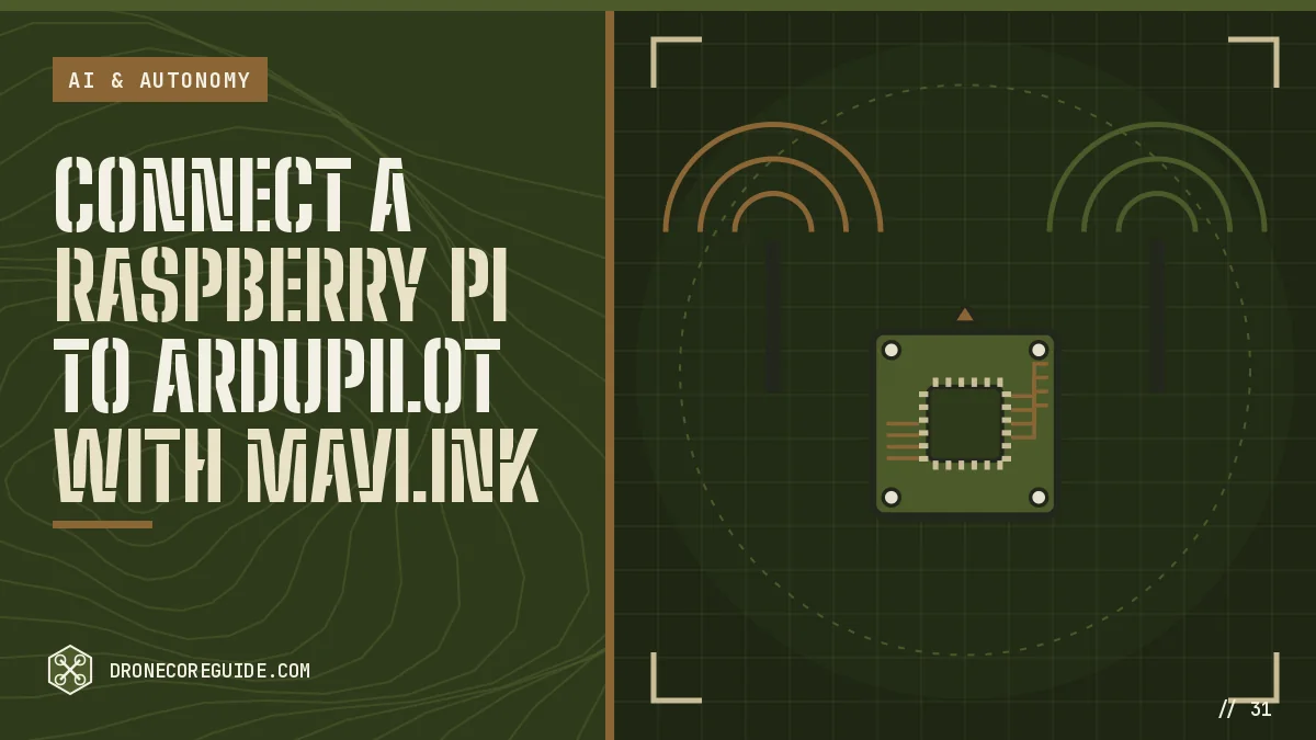 Cover illustration for Connect a Raspberry Pi to ArduPilot With MAVLink: a flight controller with two radio antennas on a tactical HUD display