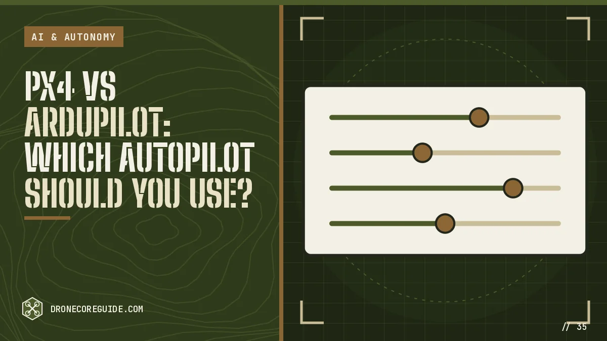 Cover illustration for PX4 vs ArduPilot: Which Autopilot Should You Use?: tuning sliders on a settings panel on a tactical HUD display