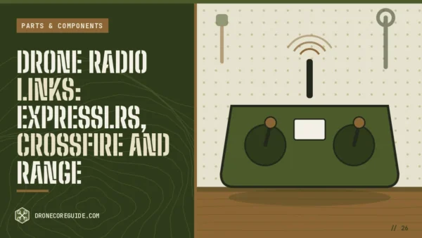 Cover illustration for Drone Radio Links: ExpressLRS, Crossfire and Range: an RC radio transmitter with two gimbals on a workshop bench