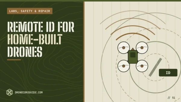 Cover illustration for Remote ID for Home-Built Drones: a drone broadcasting a Remote ID signal over an airspace chart